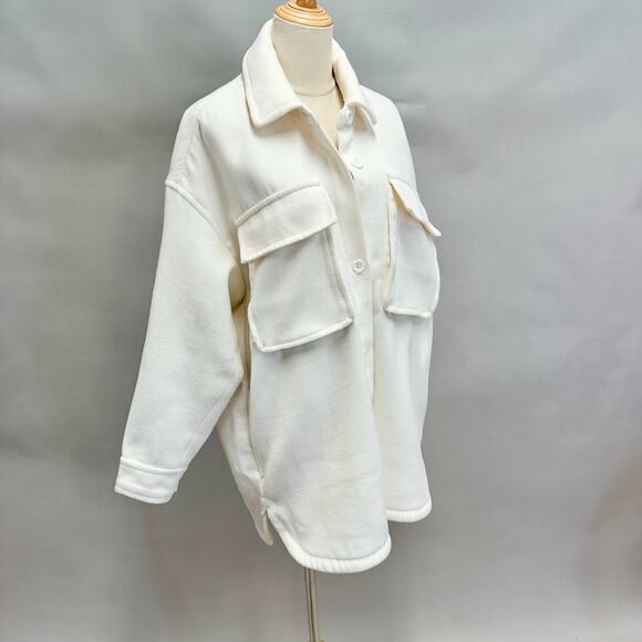 Abercrombie & Fitch ivory twill heavy shacket chore jacket size medium oversized - Picture 2 of 16